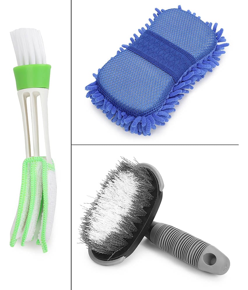 Mahek Accessories - Car Cleaning Combo of Tyre Cleaning Brush, AC Vent Brush & Microfiber Sponge for car accessories (Pack Of 3)