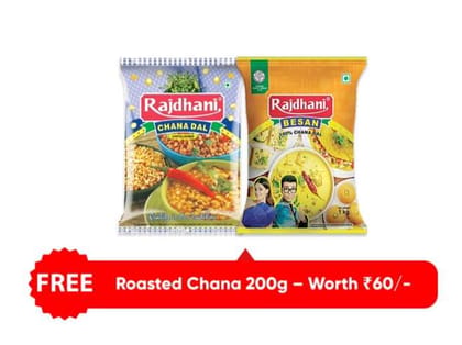 Rajdhani Chana Dal 500g & Besan 1 kg (Get FREE Roasted Chana 200g Worth Rs 60)