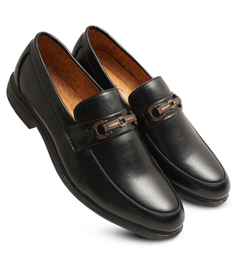 Mens Casual Faux Leather Solid Slip-on Formal Shoes Size 10 (Black)
