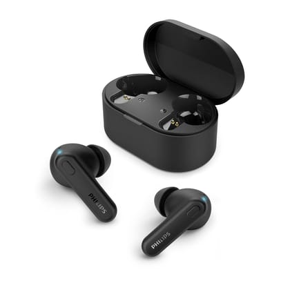 PHILIPS TAT1108BK/00 True Wireless Earbuds, In-Ear, Bluetooth v5.3, Earphones with Mic, 15H Playback,Shank Shape, IPX4, Button Controls, Comfortable Fit, AI Mic for Crystal Clear Sound Quality