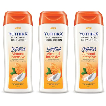 Yuthika Almond Body Lotion for Dry Skin 100ml Pack of 3, Non-Greasy Fast Absorbing & Long Lasting Nourishing Body Lotion