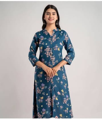MAUKA - Blue Rayon Women's Front Slit Kurti ( Pack of 1 )
