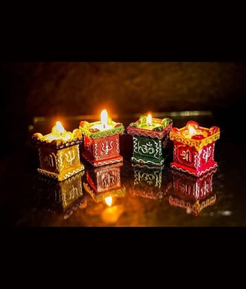 FASHION BIZZ Brass Designer Diya - Pack of 4