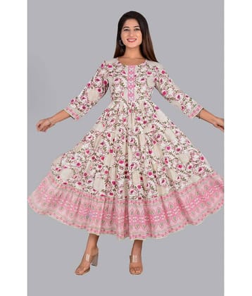 Smien Rayon Printed Anarkali Women's Kurti - Pink ( Pack of 1 )