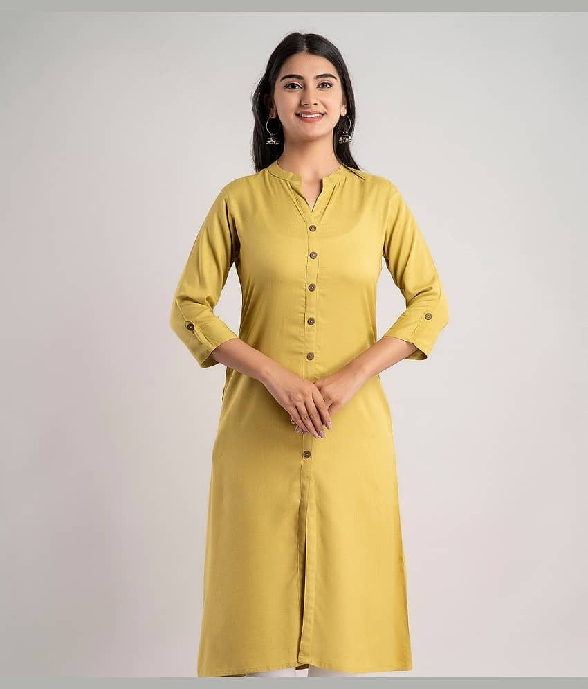 MAUKA - Mustard Rayon Women's Front Slit Kurti ( Pack of 1 )