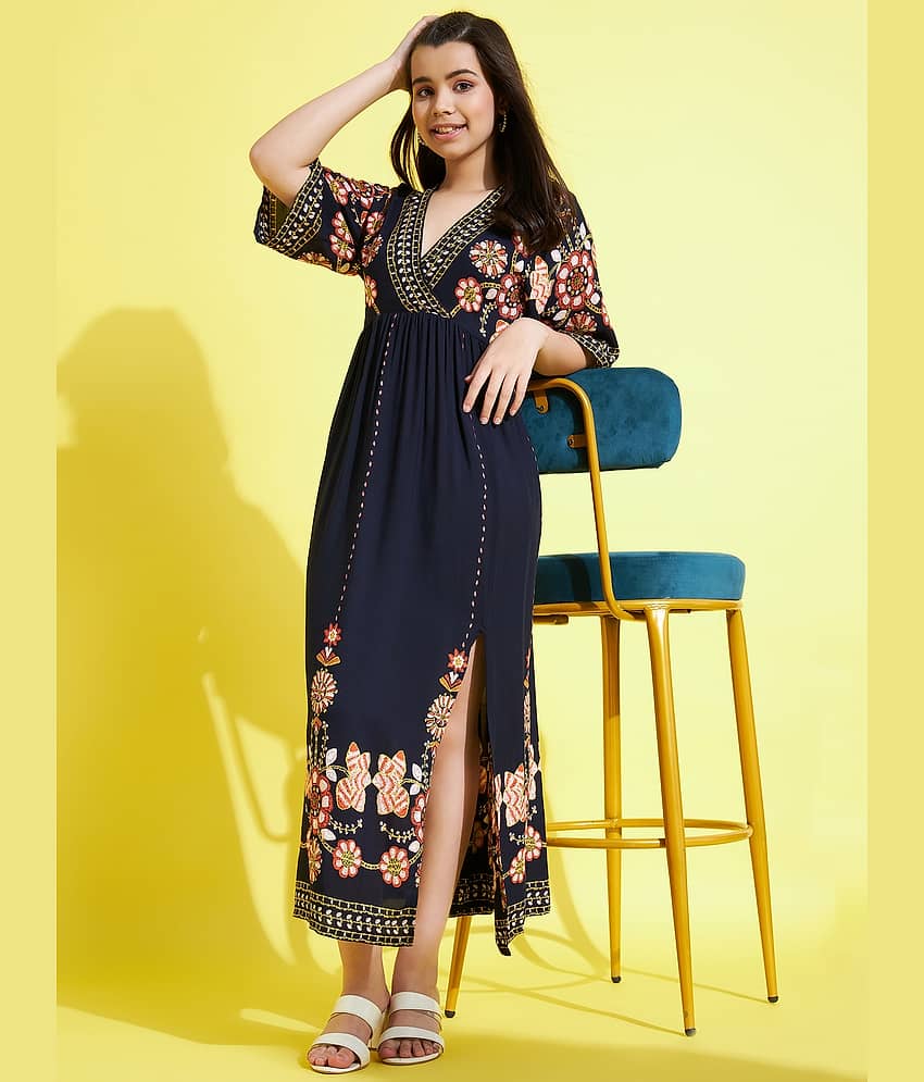 StyleStone Rayon Cut Out Dress For Girls ( Pack of 1 , Black )