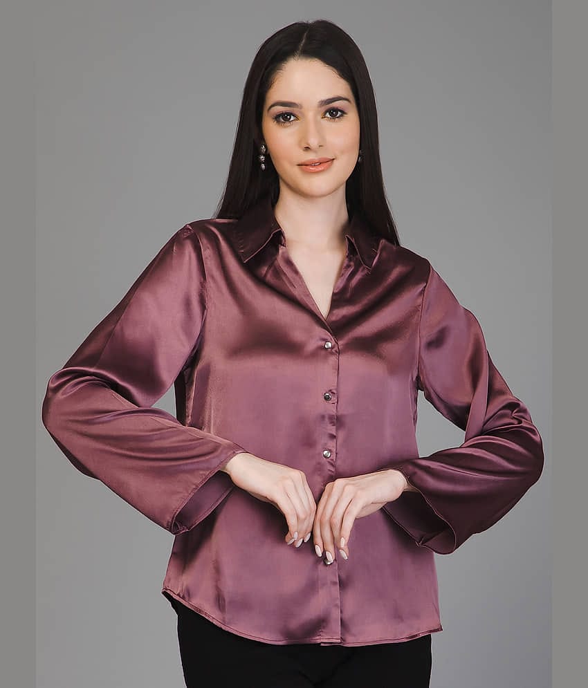 Purys Women Solid Satin Shirt ( Wine )