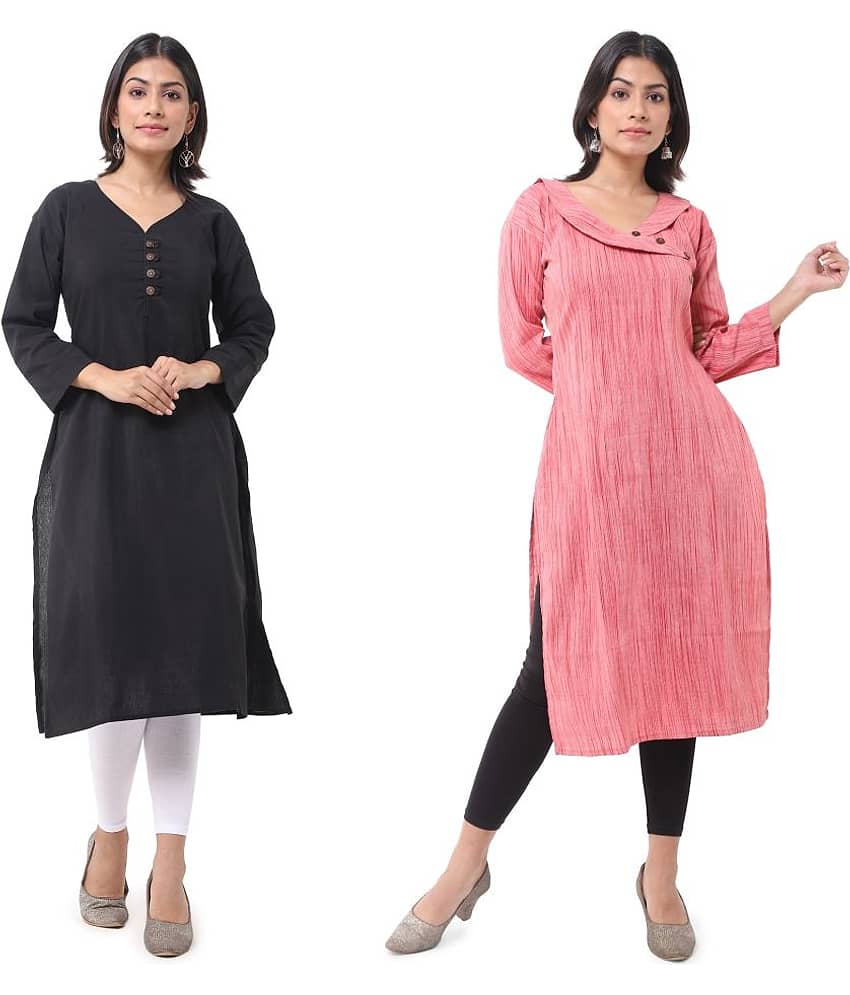DESHBANDHU DBK - Multicolor Cotton Women's Straight Kurti ( Pack of 2 )