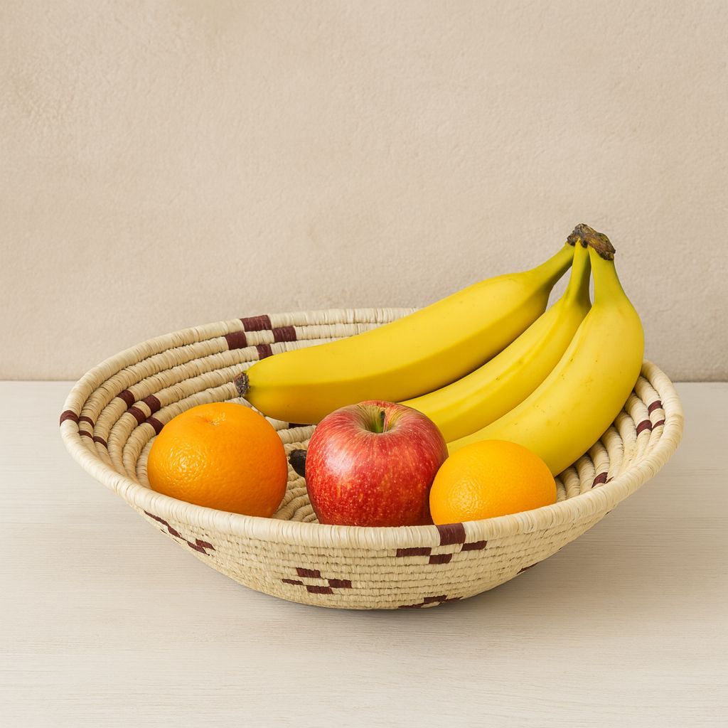 Tiger Grass Rustic Charm Handwoven Basket – Beige & Maroon Accents