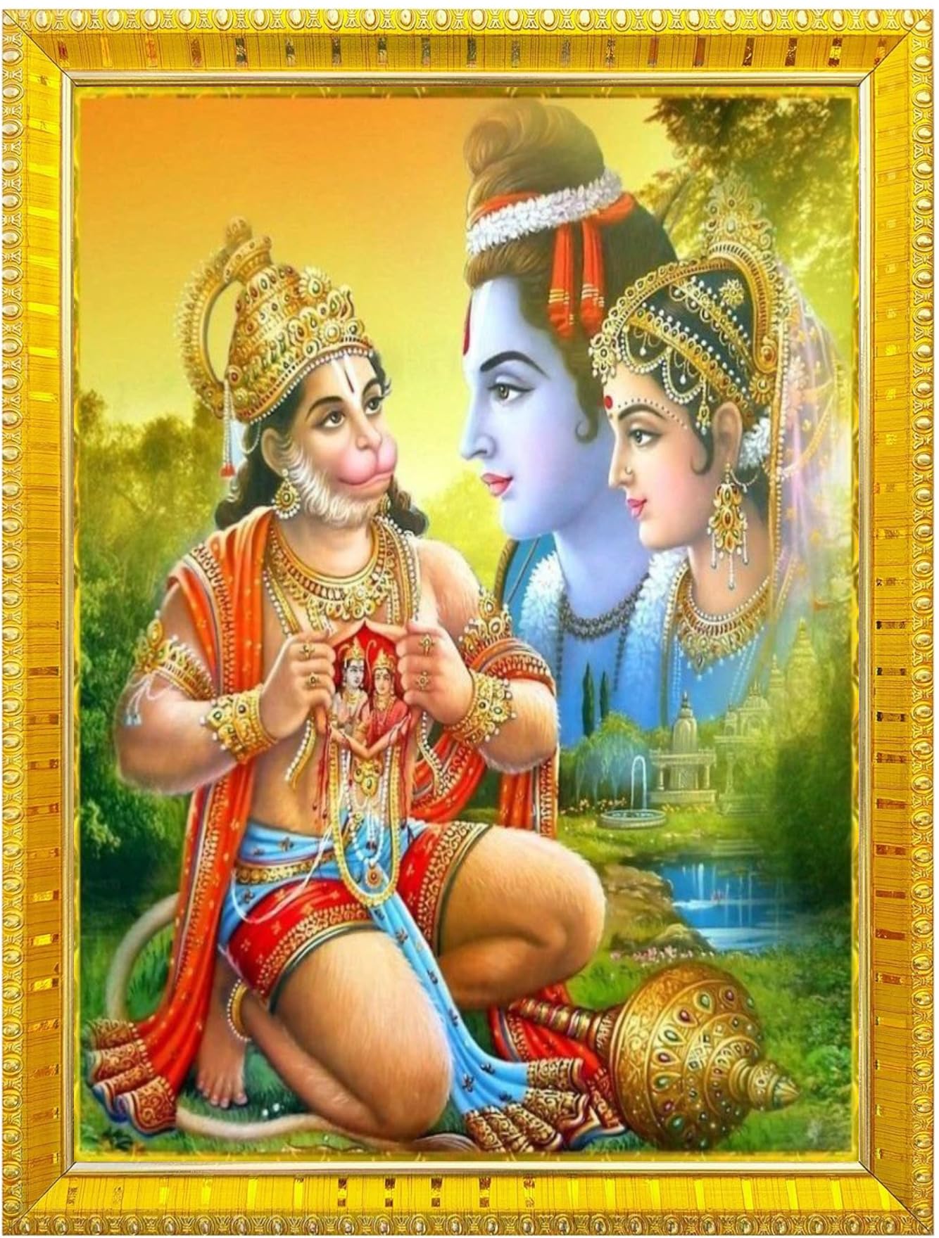 NOKKES Hanuman Bajrangbali Hanumanji Maruti Golden 5X7 Inch Photo Frame_AQW22