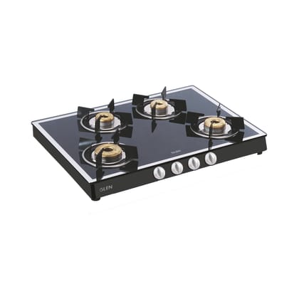 4 Burner Glass Gas Stove Mirror Finish 1 High Flame 3 Forged Brass Burner 70 CM Black (CT1048GTFBMBL)