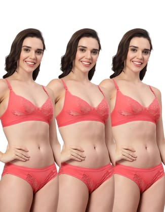 ADORNSTAR Bra Panty Set Sexy Lingerie Set for Women Pack of 3 Baby Pink