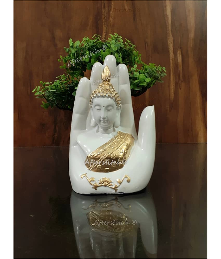 AFTERSTITCH palm buddha idol statue for home office decor white Showpiece 17 cm  (Pack of 1)