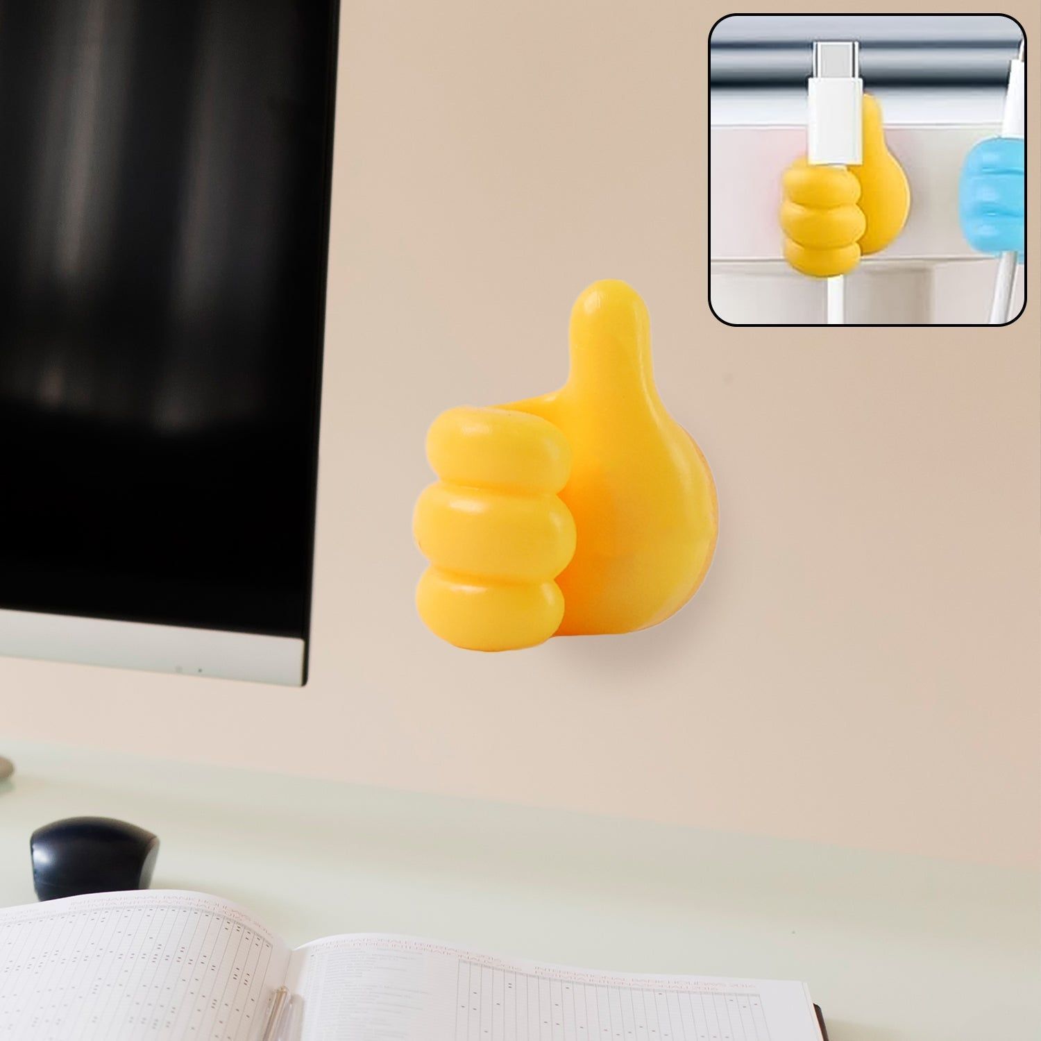 Yellow Multifunctional Multi functional Hand Shape Wall Clip Hanger Keys Cable Holder