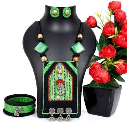 Handmade Fabric Jewelry Set Green Black Casual Lightweight