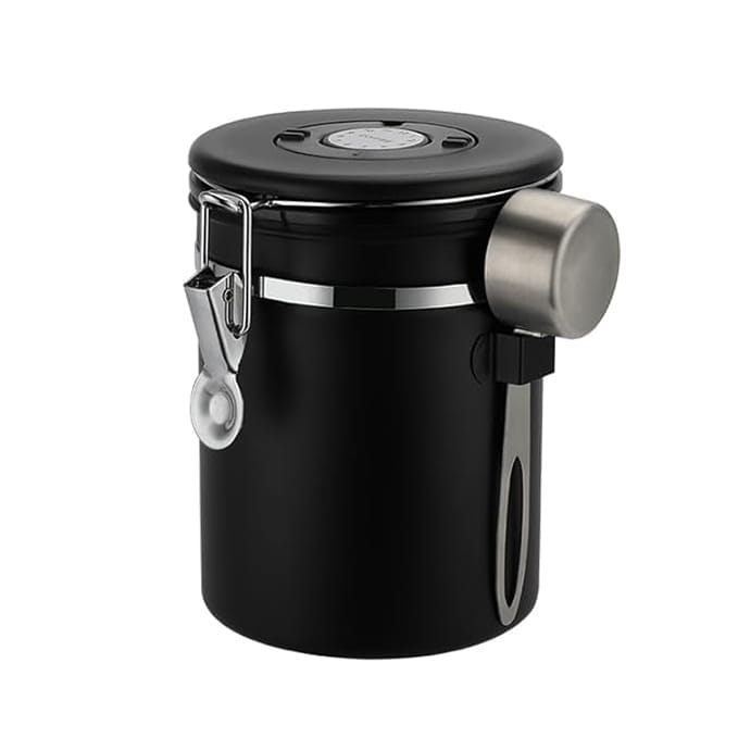 The Bean Co Roasters Stainless Steel Coffee Canister | 1.75 Litre Capacity | With Stainless Steel Scoop (Black)