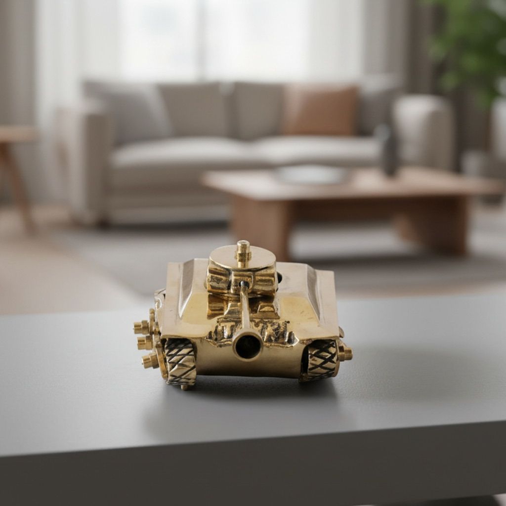 Brass Tank Toy Miniature | Handmade Military Vehicle Collectible For Kids Playing, Height : 2.5 Inch (ZMAS329 A)