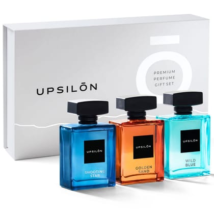 UPSILON Combo of Wild Blue, Golden Sand & Shooting Star Eau De Parfum Premium Long Lasting Fresh & Powerful Fragrance Spray Travel Friendly Luxury Parfum Scent | Men's Perfume | Each 100ml - Pack Of 3 UPSILON Combo of Wild Blue, Golden Sand & Shooting Star Eau De Parfum Premium Long Lasting Fresh & Powerful Fragrance Spray Travel Friendly Luxury Parfum Scent | Men's Perfume | Each 100ml - Pack Of 3