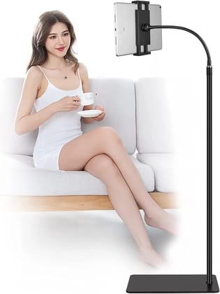 SOOPII Tablet Floor Stand Gooseneck Swivel Tablet Holder Mount with Adjustable Height & Strong Stable Base, Compatible with Tablet & Cell Phone (4.7-14 Devices) - Black SOOPII Tablet Floor Stand Gooseneck Swivel Tablet Holder Mount with Adjustable Height & Strong Stable Base, Compatible with Tablet & Cell Phone (4.7-14 Devices) - Black