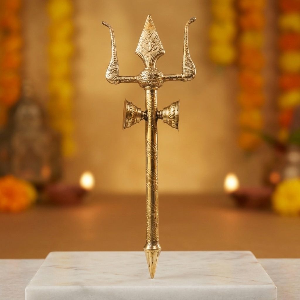 Brass Trishul, Height : 32.5 Inch (ZMAS138 S)