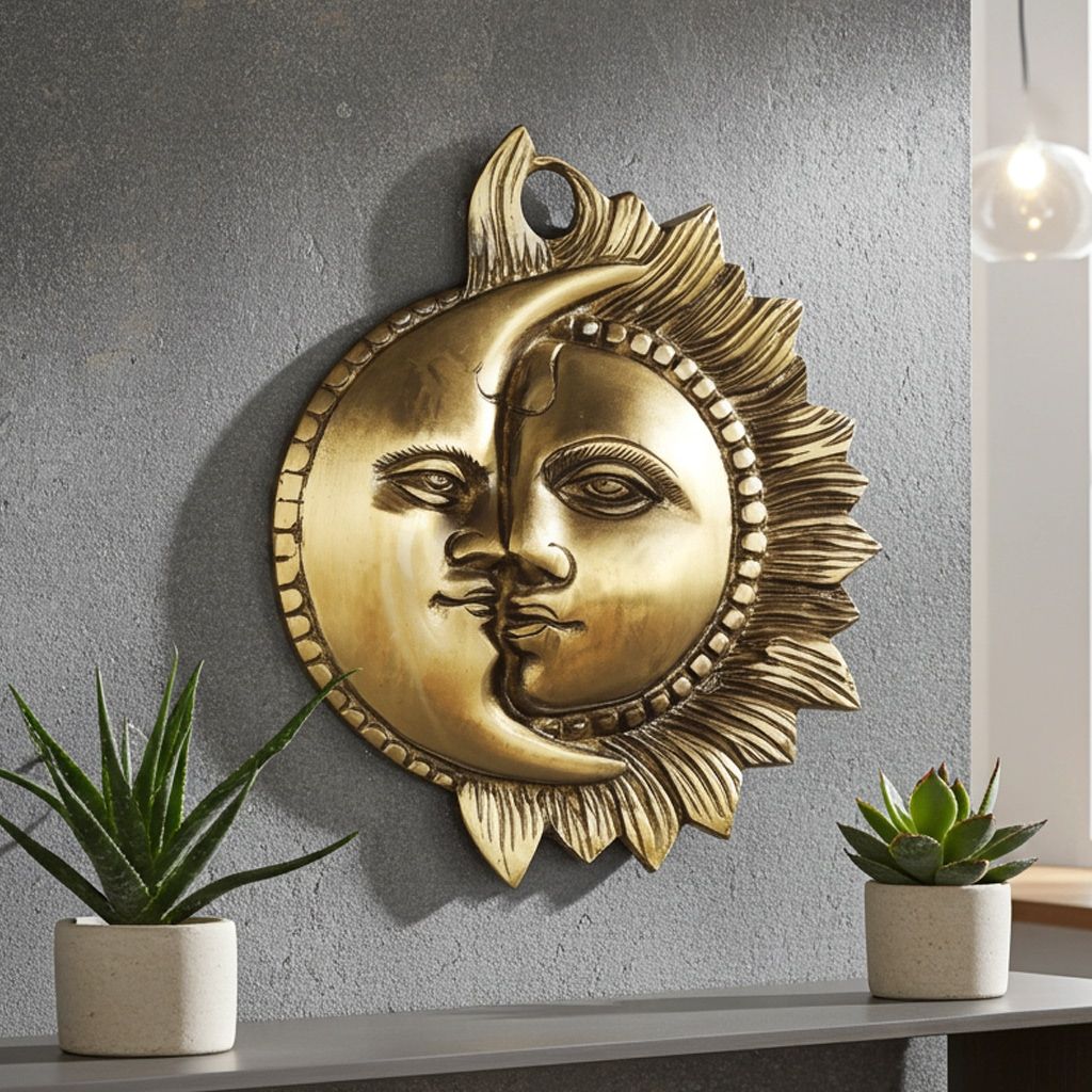 Brass Showpiece Half Sun & Moon Statue, Height : 6.5 Inch (BSMAS896 A)