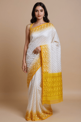 Bengal Handloom Mix Cotton Jamdani Saree | White with Orange Border