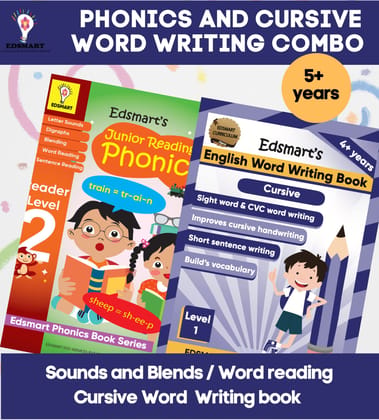 Edsmart Phonics Reader & English Cursive Word Writing Books Combo: A Reading And Writing For 4-Year-Olds|Reading- Sounds, Blends And Word For 4 Years Worksheets, Cvc Words & 4 Line Writing For Words [Paperback] [Jan 01, 2023] Edsmart Edu Services Pvt Ltd