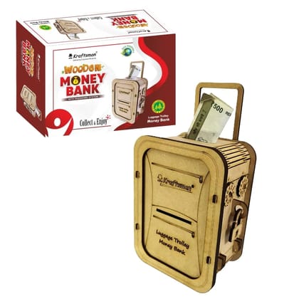 Wooden Money Banks for Kids and Adults | (Trolley Bag Style)