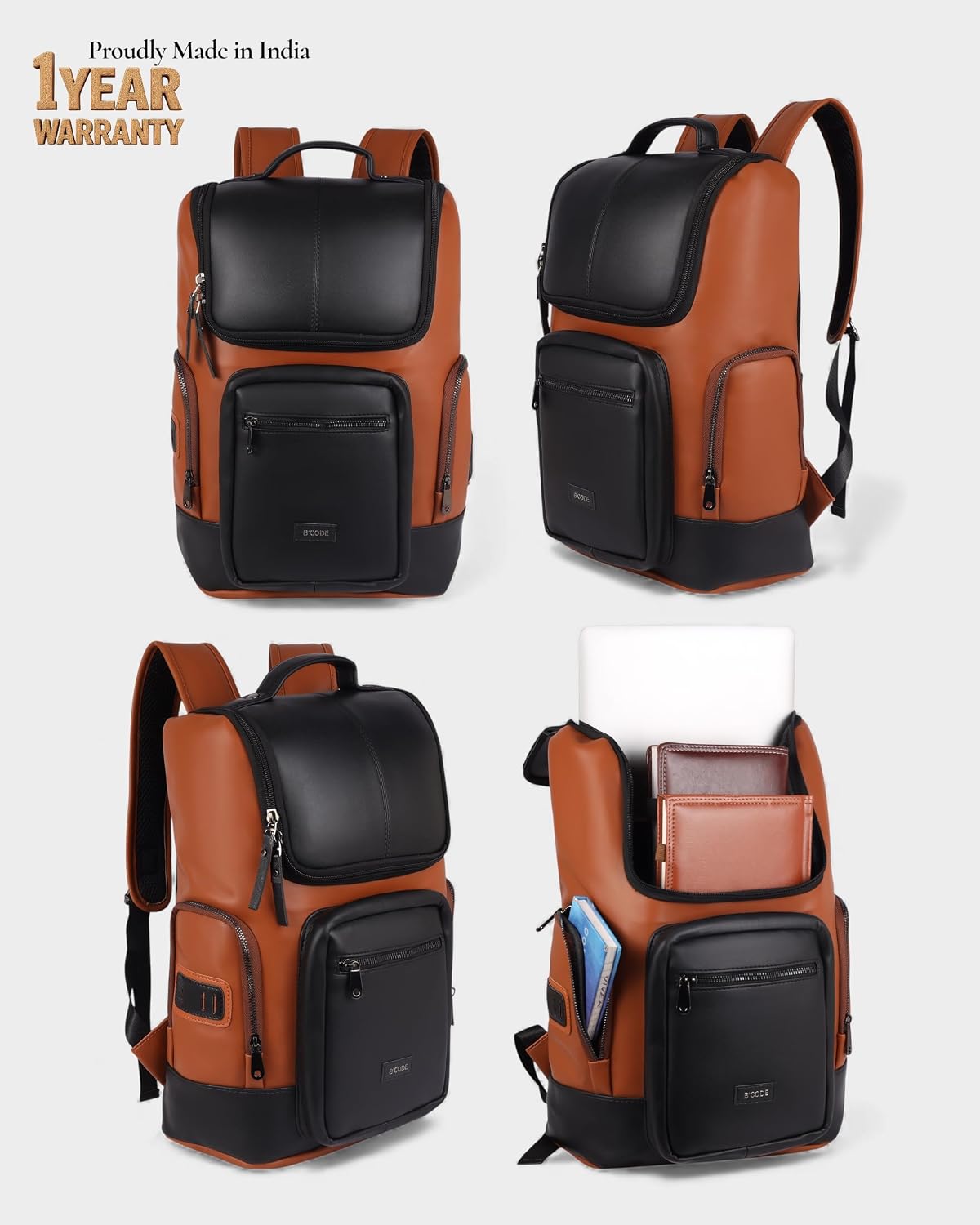 B'CODE Daypack BACKPACK 26 Liters Water Resistant & Top-Open | Padded | Premium Microfibre Laptop Backpack with Trolley Sleeve | for Men and Women