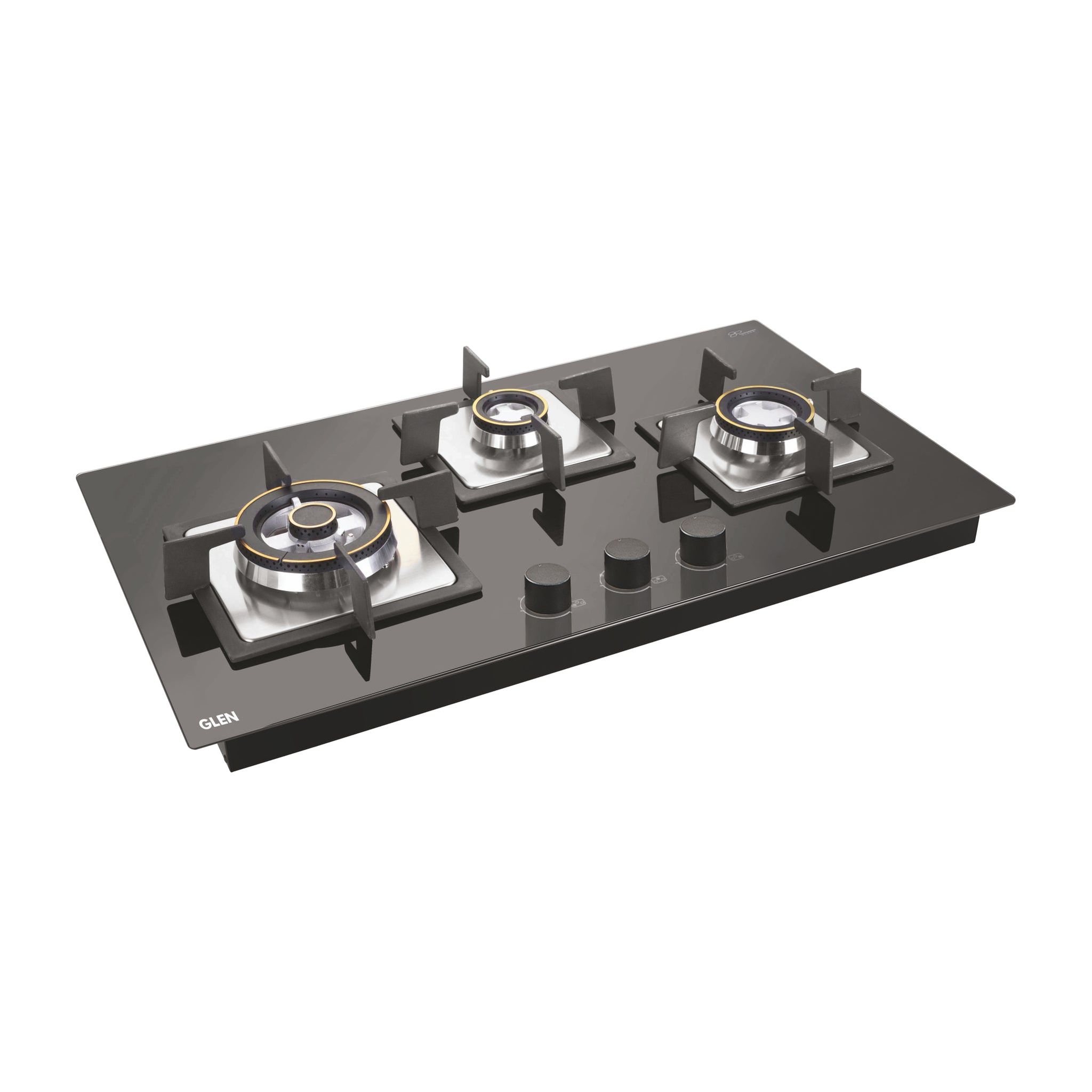 3 Burner Glass Hob Top Triple Ring Burner Double Ring Forged Brass Burners Auto Ignition (1073 SQHTDBTR)