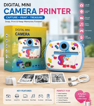 Mini Digital Instant Camera Printer for Kids | Portable Thermal Photo Printer Camera | Instant Print Digital Camera with Built-In Printer | Fun Photo & Video Camera for Children (Design & Color May Vary) Mini Digital Instant Camera Printer for Kids | Portable Thermal Photo Printer Camera | Instant Print Digital Camera with Built-In Printer | Fun Photo & Video Camera for Children (Design & Color May Vary)