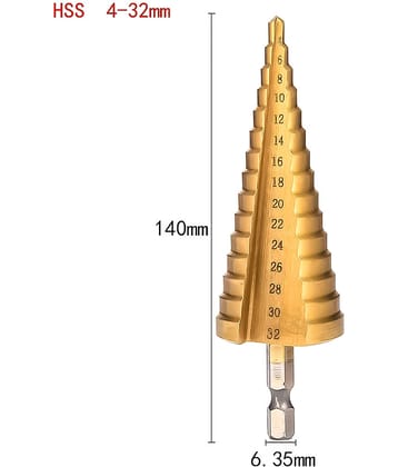 HSS Step Drill Bit 4-32MM High Speed Steel 15 Steps Hex Shank Soft Metal Sheet, Wood, Plastic, Multiple Hole Drilling Cone Drill Bit