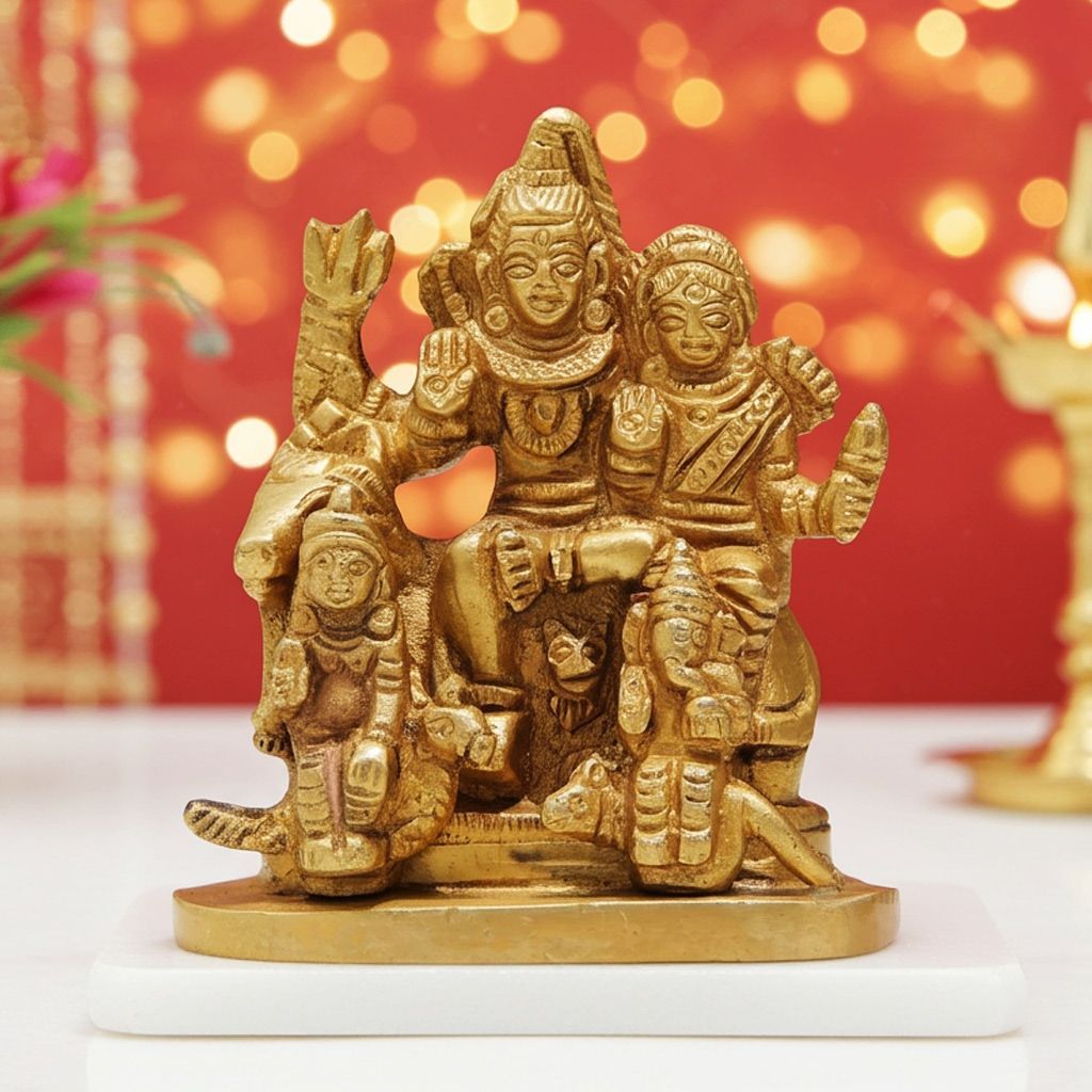 Brass Shiv Parivar Small Idol - Compact Home Temple Murti, Height : 3 Inch (BSMAS346)