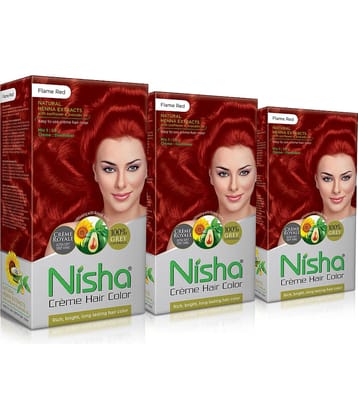 Nisha Creme Hair Color Flame Red 150g Pack of 3, Permanent Hair Colour, 100% Grey Coverage, Long Lasting Hair Colour