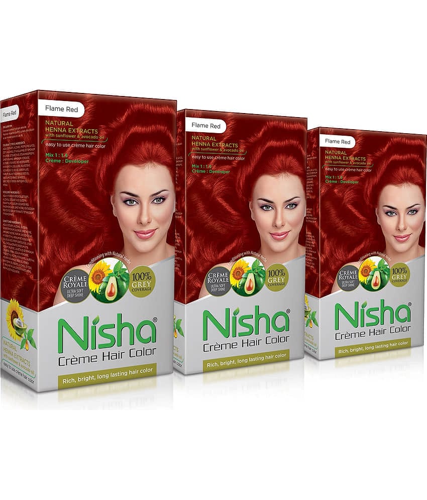 Nisha Creme Hair Color Flame Red 150g Pack of 3, Permanent Hair Colour, 100% Grey Coverage, Long Lasting Hair Colour