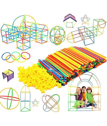 Fratelli Colorful Pipe Straw Stick Building Block Educational Assembly Toy for Kids (100 Pieces)