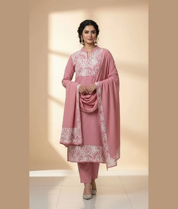 WOOL'S KART Women Woollen Printed A-line Kurti With Palazzo ( Pink )