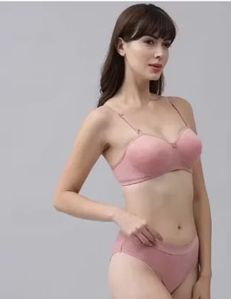 WildNom - Bra & Panty Set Solid Pink Lingerie Set (Pack Of 1) - Padded Half Cup WildNom - Bra & Panty Set Solid Pink Lingerie Set (Pack Of 1) - Padded Half Cup