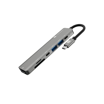 Portronics Mport 52 USB C Hub Dock (7-in-1), Multiport Adapter with 4K HDMI, 60 W PD Charging, USB 3.0/2.0 & USB Type-C Data Ports at up to 10 Gbps, microSD & SD Card Reader for Laptops