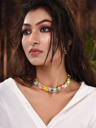 Gold Plated Multi Kundan studded modern Necklace Jewellery Set