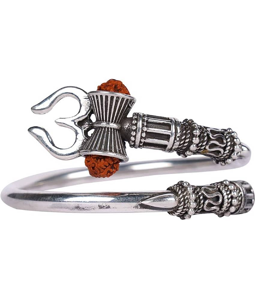 Silver Rudraksha Trishul Damroo Designer Kada Bracelet