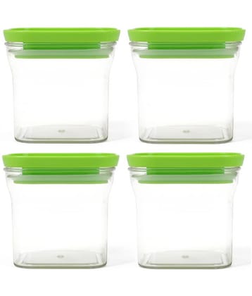 HomePro KitKat Airtight Transparent Plastic Storage Container, Square, 600ml, Green (4)