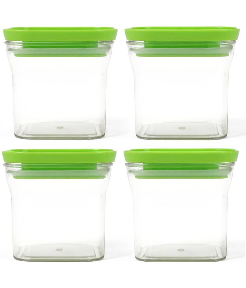 HomePro KitKat Airtight Transparent Plastic Storage Container, Square, 600ml, Green (4)