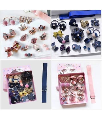 FOK Set of 36 Pieces Fancy Headwear Accessories For Baby Girls/Toddlers - Pink, Blue