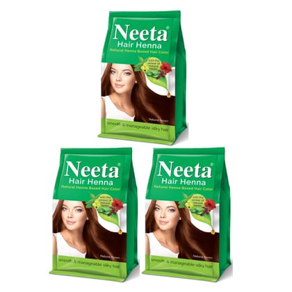 Neeta Hair Henna Powder Hair Color with 5 Herbs Natural Brown 125gm Pack of 3, Ammonia Free Hair Colour for Women & Men