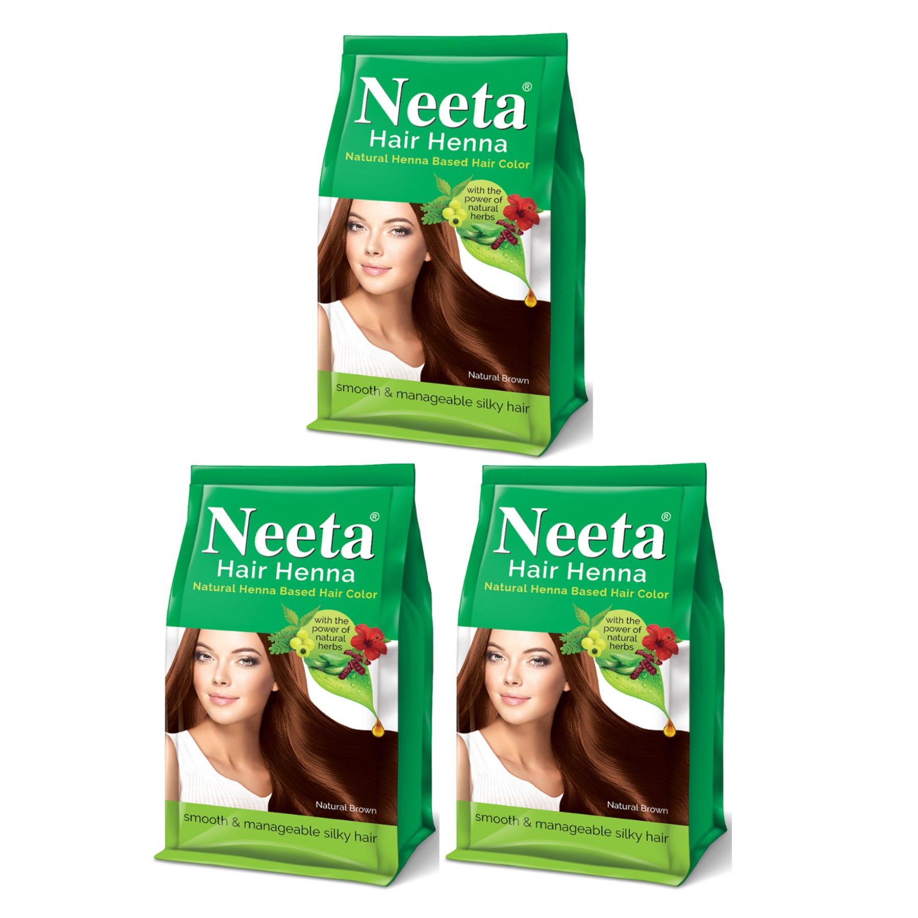 Neeta Hair Henna Powder Hair Color with 5 Herbs Natural Brown 125gm Pack of 3, Ammonia Free Hair Colour for Women & Men