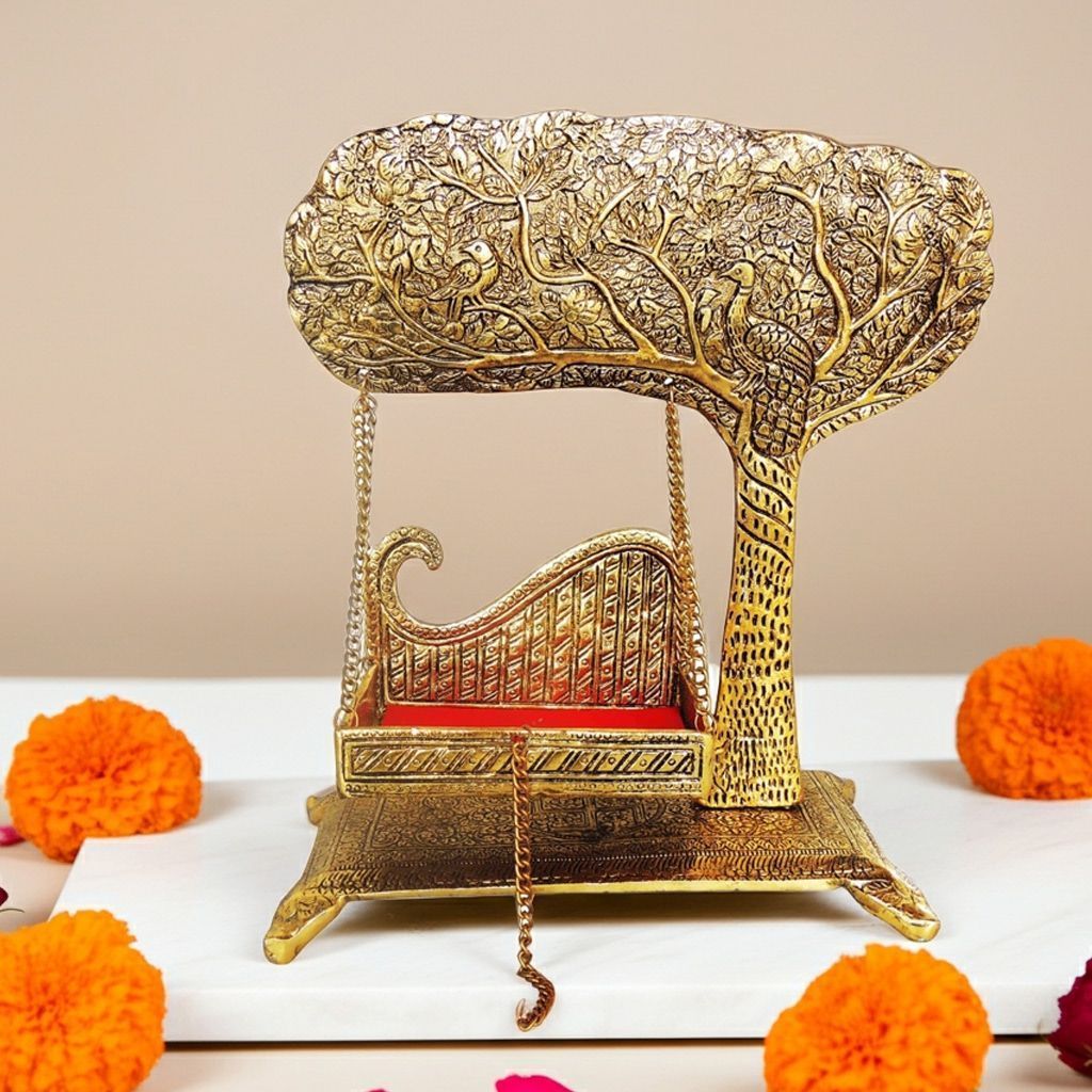 Aluminium Showpiece Laddu Gopla Jhula God Idol Statue (ASMAS426 D)