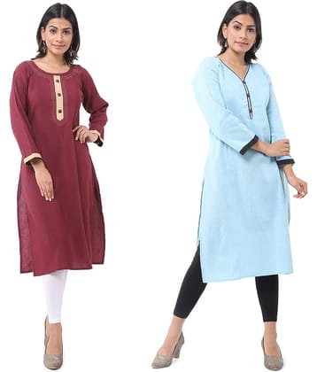 DESHBANDHU DBK - Multicolor Cotton Women's Straight Kurti ( Pack of 2 )