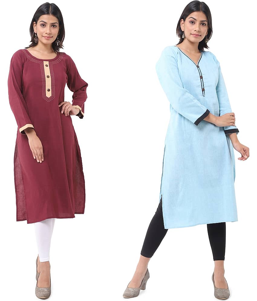 DESHBANDHU DBK - Multicolor Cotton Women's Straight Kurti ( Pack of 2 )