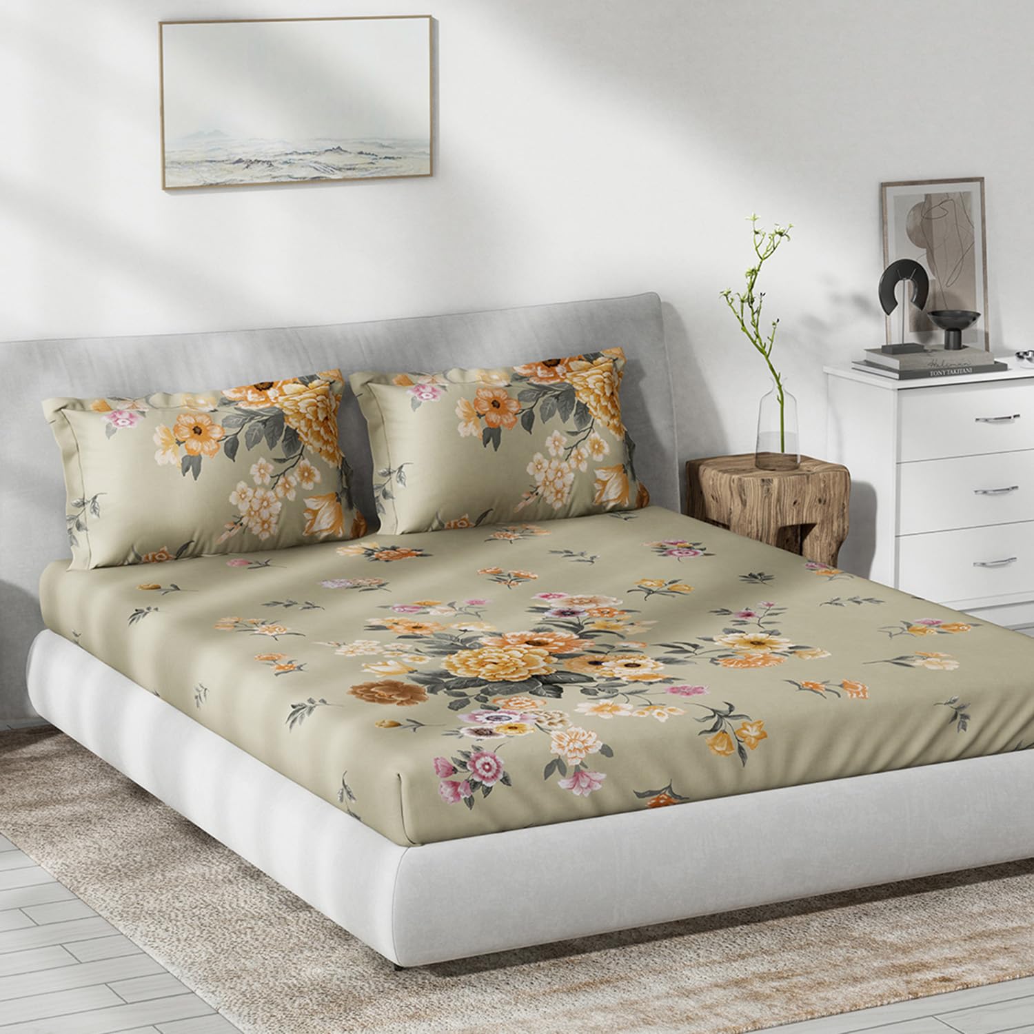 DDECOR - The Prime Collection 100% Cotton Classical Pattern 145TC King Bedsheet |229 CM X 274 CM| Orange